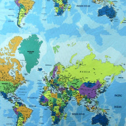 World Map Printed on Poly Mesh Fabric | (4 Way Stretch/Per Yard)