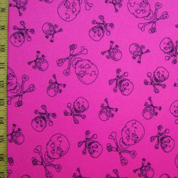 Skulls and Bones Printed on Poly Mesh Fabric (Raspberry) | (4 Way Stretch/Per Yard)