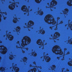 Skulls and Bones Printed on Poly Mesh Fabric (Blue) | (4 Way Stretch/Per Yard)