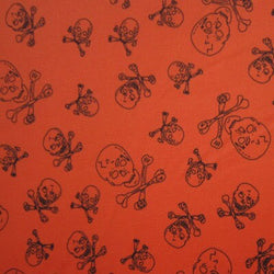 Skulls and Bones Printed on Poly Mesh Fabric (Orange) | (4 Way Stretch/Per Yard)