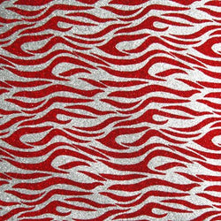 Flame Printed Rough Finished Cracked Ice Print on a Vinyl Backing (Red/Silver) | (Per Yard)