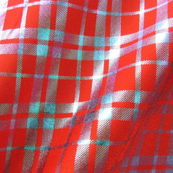 Plaid Print with Foil on Poly Spandex Fabric (Turquoise/Red) | (4 Way Stretch/Per Yard)