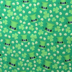 Clover Leaves & Leprechaun Hat Print on Poly Spandex Fabric | (4 Way Stretch/Per Yard) **St Patricks**