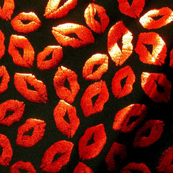 Metallic Foil Lip Print on Poly Spandex Fabric (Red/Black) | (4 Way Stretch/Per Yard) **LIMITED**
