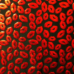 Metallic Foil Lip Print on Poly Spandex Fabric (Red/Black) | (4 Way Stretch/Per Yard) **LIMITED**