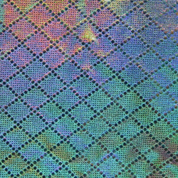 Diamond Print with Silver Holographic Foil Print on Poly Spandex Fabric (Silver/Black) | (4 Way Stretch/Per Yard)
