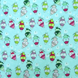 Merry Christmas Cat Print on Poly Spandex Fabric (Sky Blue) | (4 Way Stretch/Per Yard)