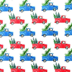 Xmas Trees in a Pickup Truck Print on Poly Spandex Fabric | (4 Way Stretch/Per Yard)