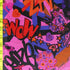 Bang Theme Graffiti Print with Holographic Multicolored Dots on Poly Spandex Fabric (Hot Pink/Red) | (4 Way Stretch/Per Yard)