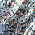 Holographic Money Print (100 Dollar) with Silver Shiny Dots on Poly Spandex Fabric| (4 Way Stretch/Per Yard)