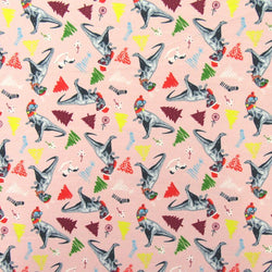 Funky Christmas Print on Poly Spandex Fabric (Pink) | (4 Way Stretch/Per Yard)