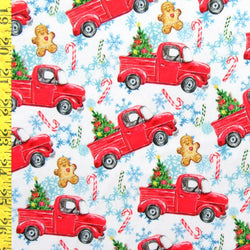 Xmas Trees & Gingerbread Man Print on Poly Spandex Fabric | (4 Way Stretch/Per Yard)