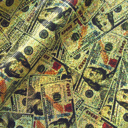 Holographic Money Print with Shattered Glass Holographic Foil on Poly Spandex Fabric (Gold) | (4 Way Stretch/By The Yard)