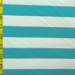 Horizontal Stripes on Cotton Lycra Fabric (White/Turquoise) | (4 Way Stretch/Per Yard)