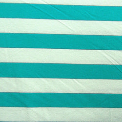 Horizontal Stripes on Cotton Lycra Fabric (White/Turquoise) | (4 Way Stretch/Per Yard)