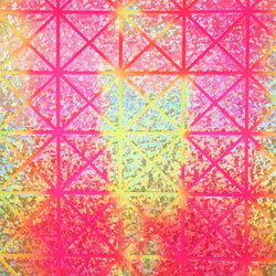Shattered Pane Glass w/ Holographic Foil on Tie Dye Poly Spandex Fabric (Silver/Neon Pink) |  (4 Way Stretch/Per Yard)