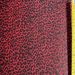 Leopard Print with Holographic Foil Printed on Poly Spandex Fabric (Black/Red) | (4 Way Stretch/Per Yard)