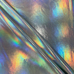 Metallic Holographic Rainbow on Nylon Spandex Fabric (Rainbow/Silver) | (4 Way Stretch/Per Yard)