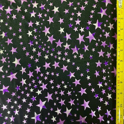 Star with Metallic Foil on Poly Spandex Fabric (Purple/Black) | (4 Way Stretch/Per Yard)