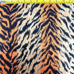 Tiger Print on Poly Spandex Fabric (Cream/Orange/Black) | (4 Way Stretch/Per Yard)