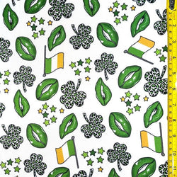 St Patrick Print on Poly Spandex Fabric (White) | (4 Way Stretch/Per Yard) **St Patricks**