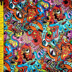 Midnight Creature Graffiti Print on Poly Spandex Fabric | (4 Way Stretch/By The Yard)