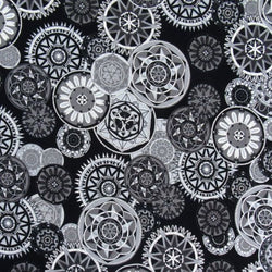 House of Wheels Print on Poly Mesh Fabric | (2 Way Stretch/Per Yard)