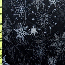 Different Snowflakes Print on Polyester Cotton Lycra Fabric | (2 Way Stretch/Per Yard)