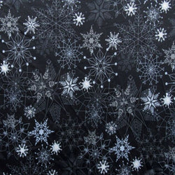 Different Snowflakes Print on Polyester Cotton Lycra Fabric | (2 Way Stretch/Per Yard)