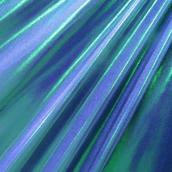 Holographic Green Matrix Dot on Purple Nylon Spandex Fabric | (4 Way Stretch/Per Yard)