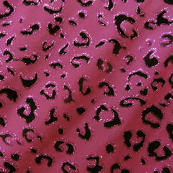Leopard Print with Fuchsia Glitter on Raspberry Stretch Mesh Fabric | (2 Way Stretch/Per Yard)